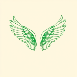 Green Ink Outline Wings Tattoo