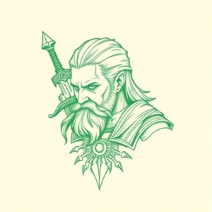 Green Ink Outline Witcher Tattoo