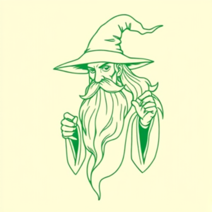 Green Ink Outline Wizard Tattoo