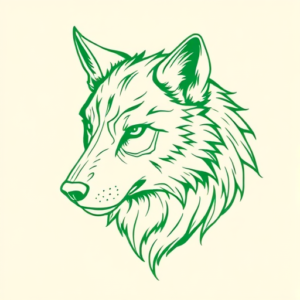 Green Ink Outline Wolf Tattoo