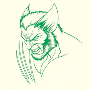 Green Ink Outline Wolverine Tattoo