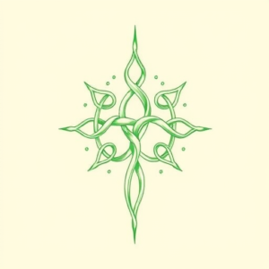 Green Ink Outline Yggdrasil Tattoo