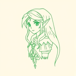 Green Ink Outline Zelda Tattoo