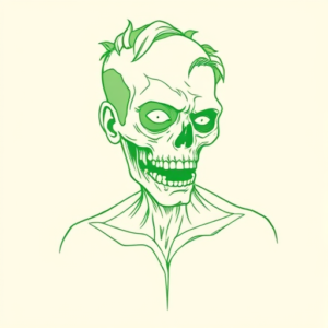 Green Ink Outline Zombie Tattoo