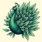 Green Ink Peacock Tattoo