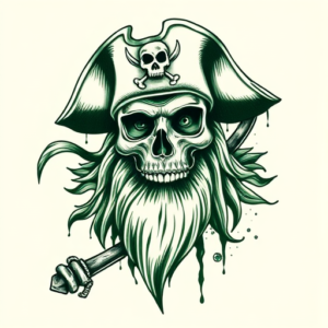 Green Ink Pirate Tattoo