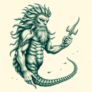 Green Ink Poseidon Tattoo
