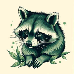 Green Ink Raccoon Tattoo