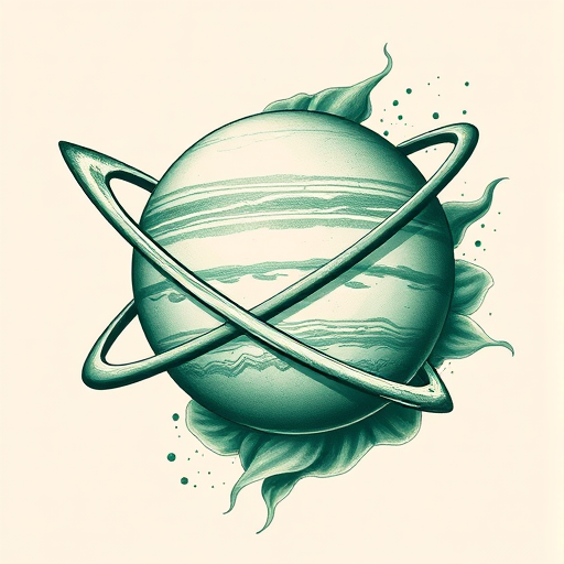 Green Ink Saturn Tattoo