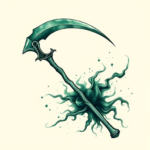 Green Ink Scythe Tattoo