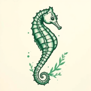 Green Ink Seahorse Tattoo
