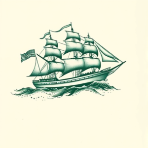 Green Ink Ship Tattoo