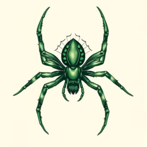 Green Ink Spider Tattoo