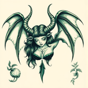 Green Ink Succubus Tattoo