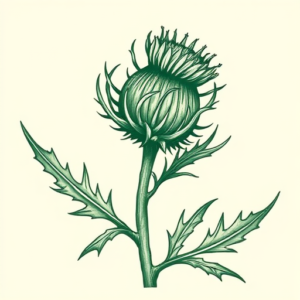 Green Ink Thistle Tattoo