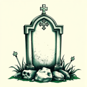 Green Ink Tombstone Tattoo