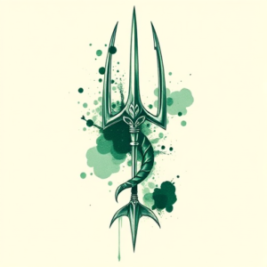 Green Ink Trident Tattoo