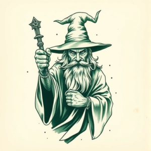 Green Ink Wizard Tattoo