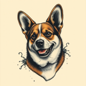 Horror Realism Corgi Tattoo