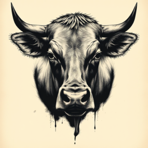 Horror Realism Cow Tattoo