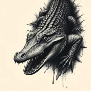 Horror Realism Crocodile Tattoo