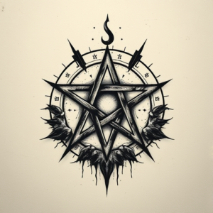 Horror Realism Pentagram Tattoo