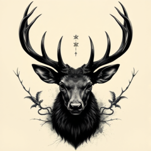 Horror Realism Stag Tattoo