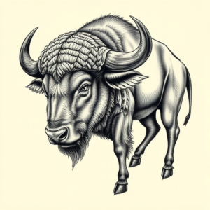 Hyper-Detailed Buffalo Tattoo
