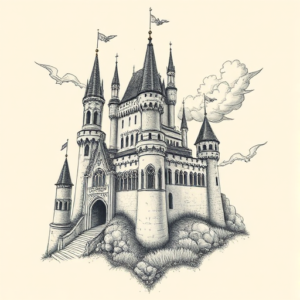 Hyper-Detailed Castle Tattoo