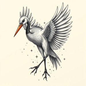 Hyper-Detailed Crane Tattoo