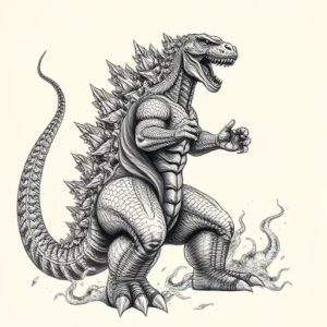 Hyper-Detailed Godzilla Tattoo