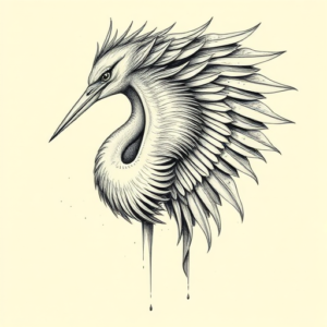 Hyper-Detailed Heron Tattoo