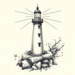 Hyper-Detailed Lighthouse Tattoo