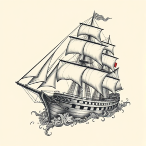 Hyper-Detailed Ship Tattoo