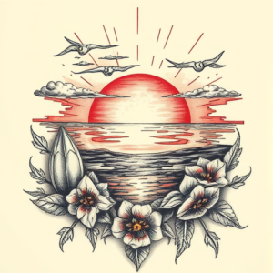 Hyper-Detailed Sunset Tattoo