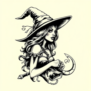 Illustrative Witch Tattoo