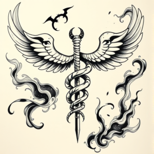 Japanese Caduceus Tattoo