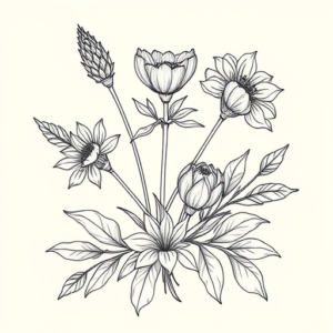 Linework Botanical Tattoo