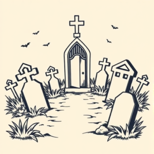 Linework Graveyard Tattoo