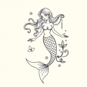 Linework Mermaid Tattoo