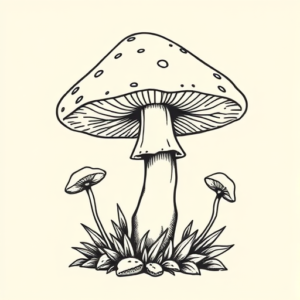 Linework Mushroom Tattoo