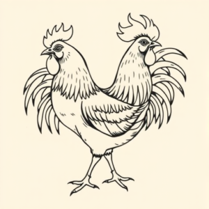 Linework Rooster Tattoo