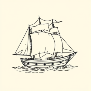 Linework Ship Tattoo