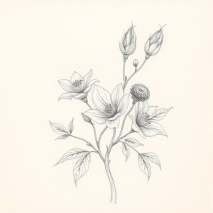 Loose Pencil Sketch Botanical Tattoo