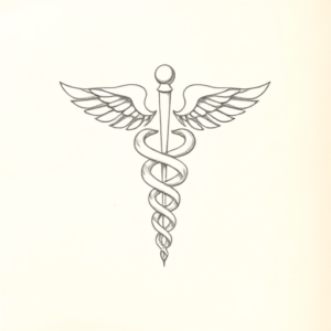 Loose Pencil Sketch Caduceus Tattoo