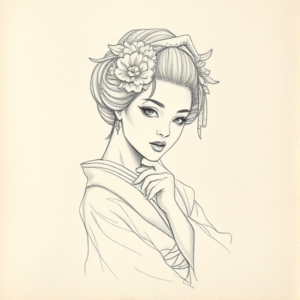 Loose Pencil Sketch Geisha Tattoo
