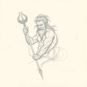 Loose Pencil Sketch Poseidon Tattoo