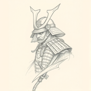 Loose Pencil Sketch Samurai Tattoo
