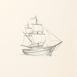 Loose Pencil Sketch Ship Tattoo