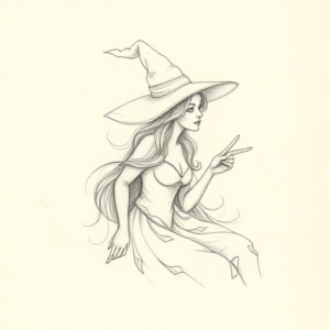 Loose Pencil Sketch Witch Tattoo